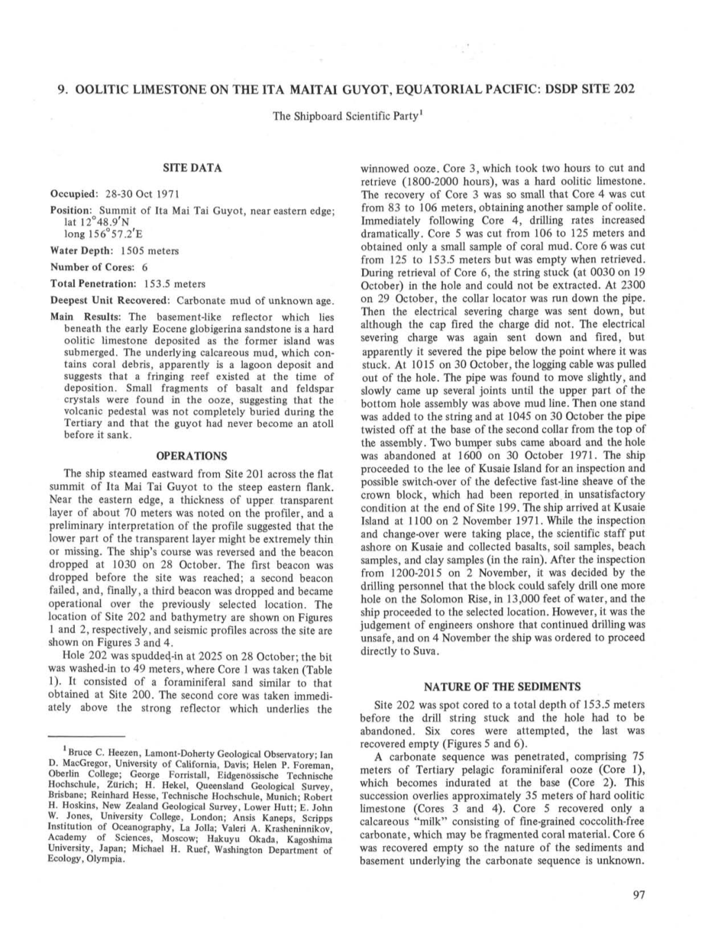 9. Oolitic Limestone on the Ita Maitai Guyot, Equatorial Pacific: Dsdp Site 202