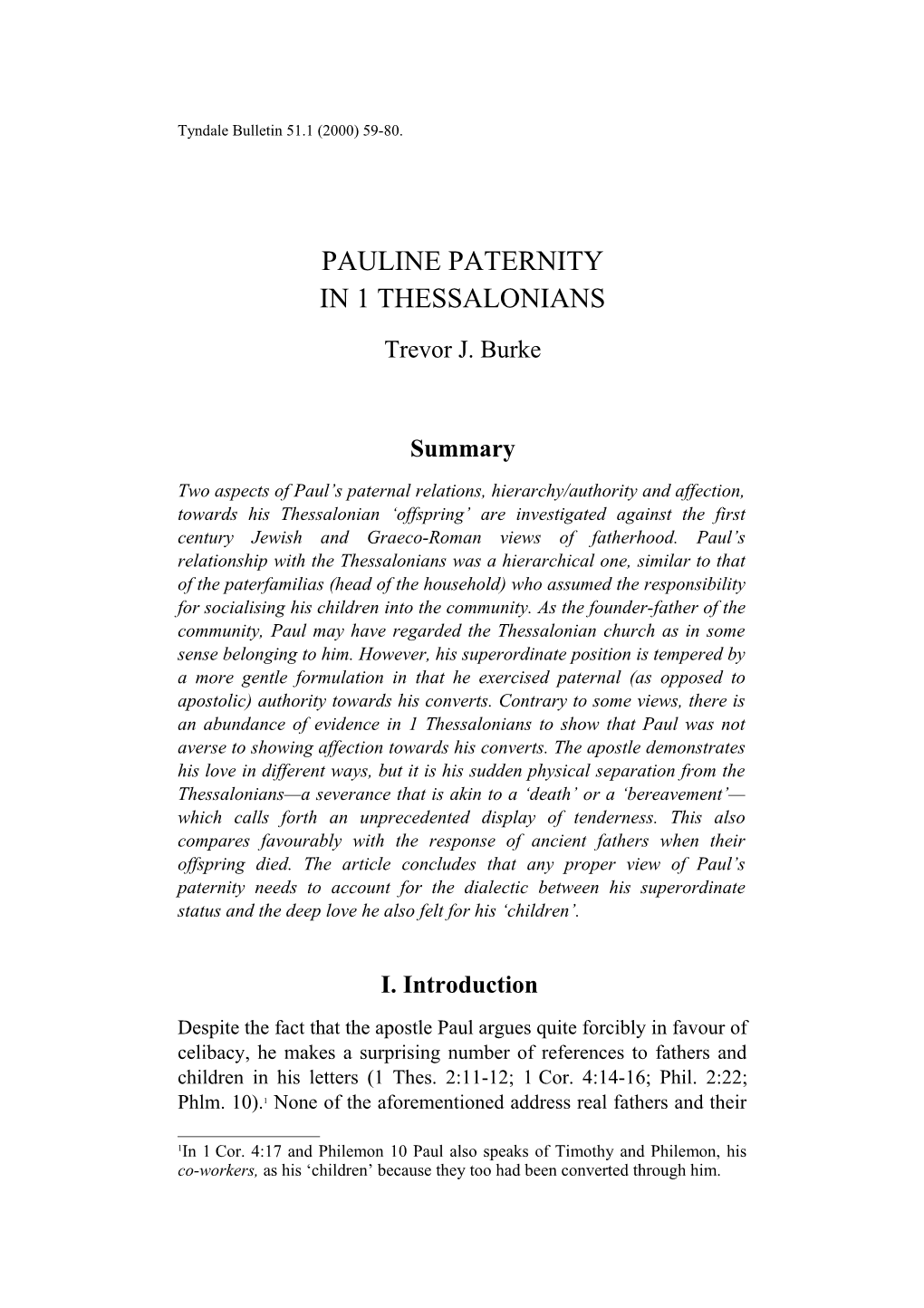 Pauline Paternity in 1 Thessalonians