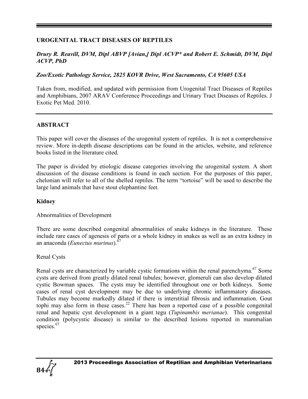 UROGENITAL TRACT DISEASES of REPTILES Drury R. Reavill, DVM