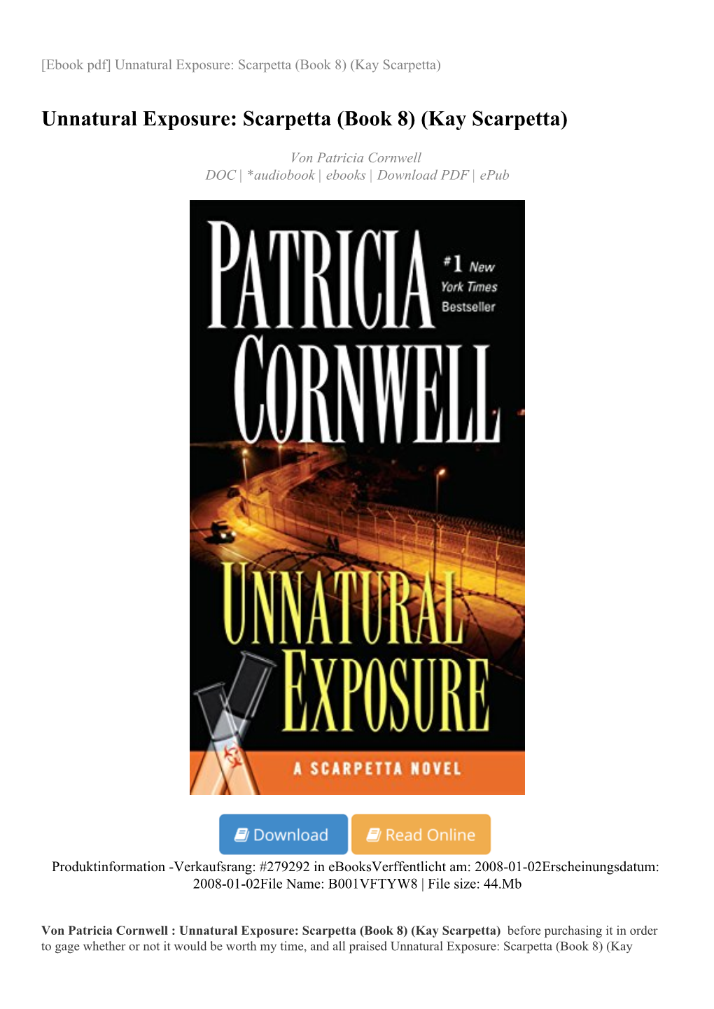 Unnatural Exposure: Scarpetta (Book 8) (Kay Scarpetta)