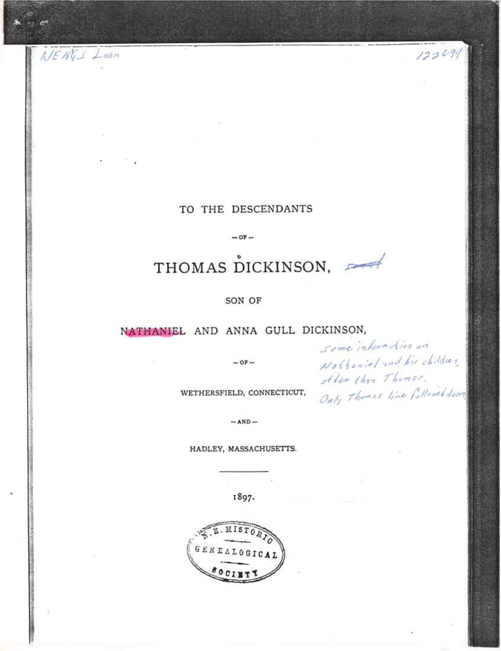 AJ£' J-'Cisn THOMAS DICKINSON, WETHERSFIELD, CONNECTICUT