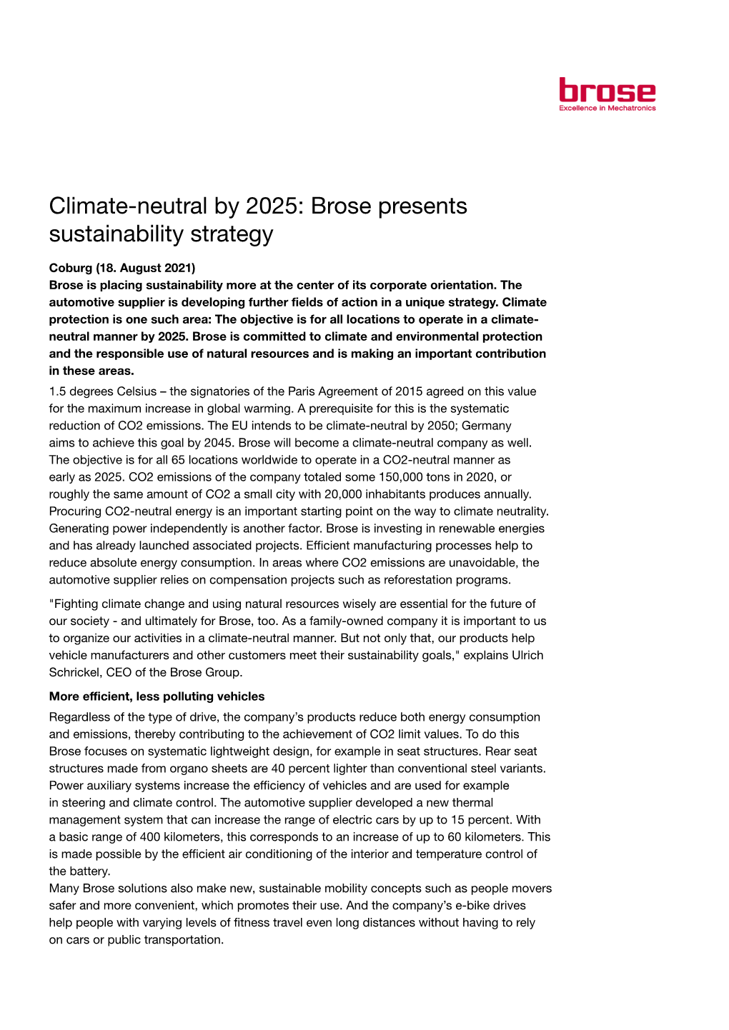 Climate-Neutral by 2025: Brose Presents Sustainability Strategy