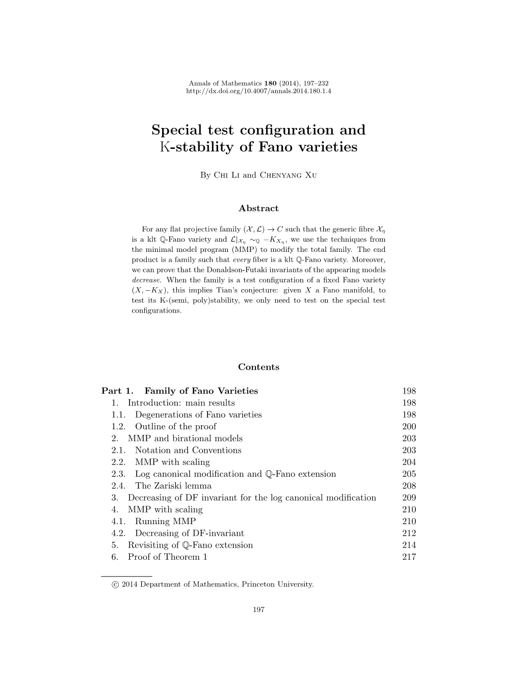 Special Test Configuration and K-Stability of Fano Varieties