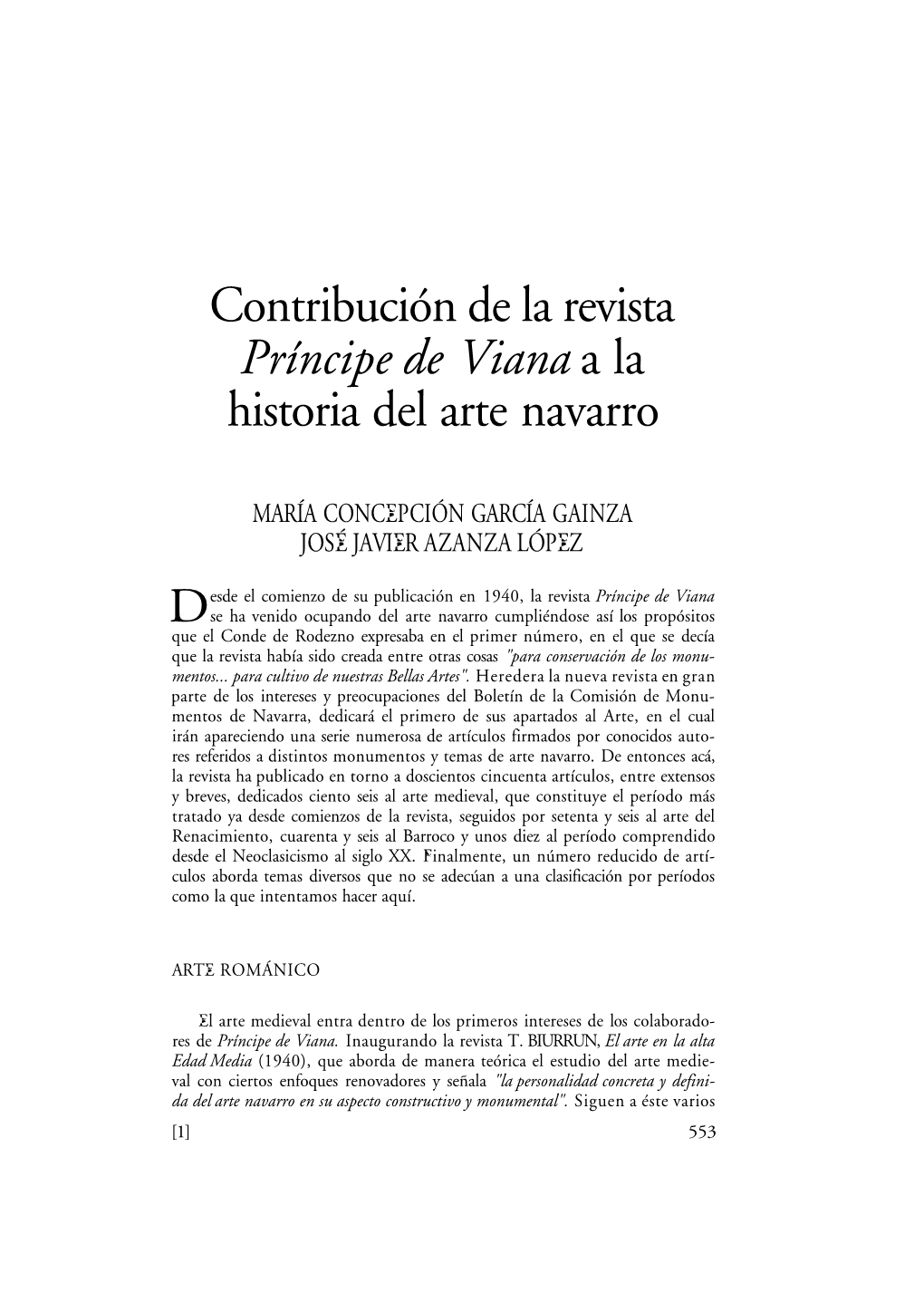 Contribución a La Revista Príncipe De Viana a La Historia Del Arte Navarro