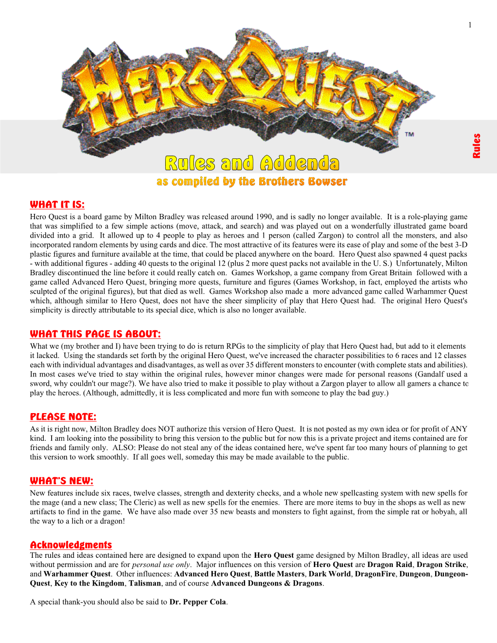 Hero Quest Rules