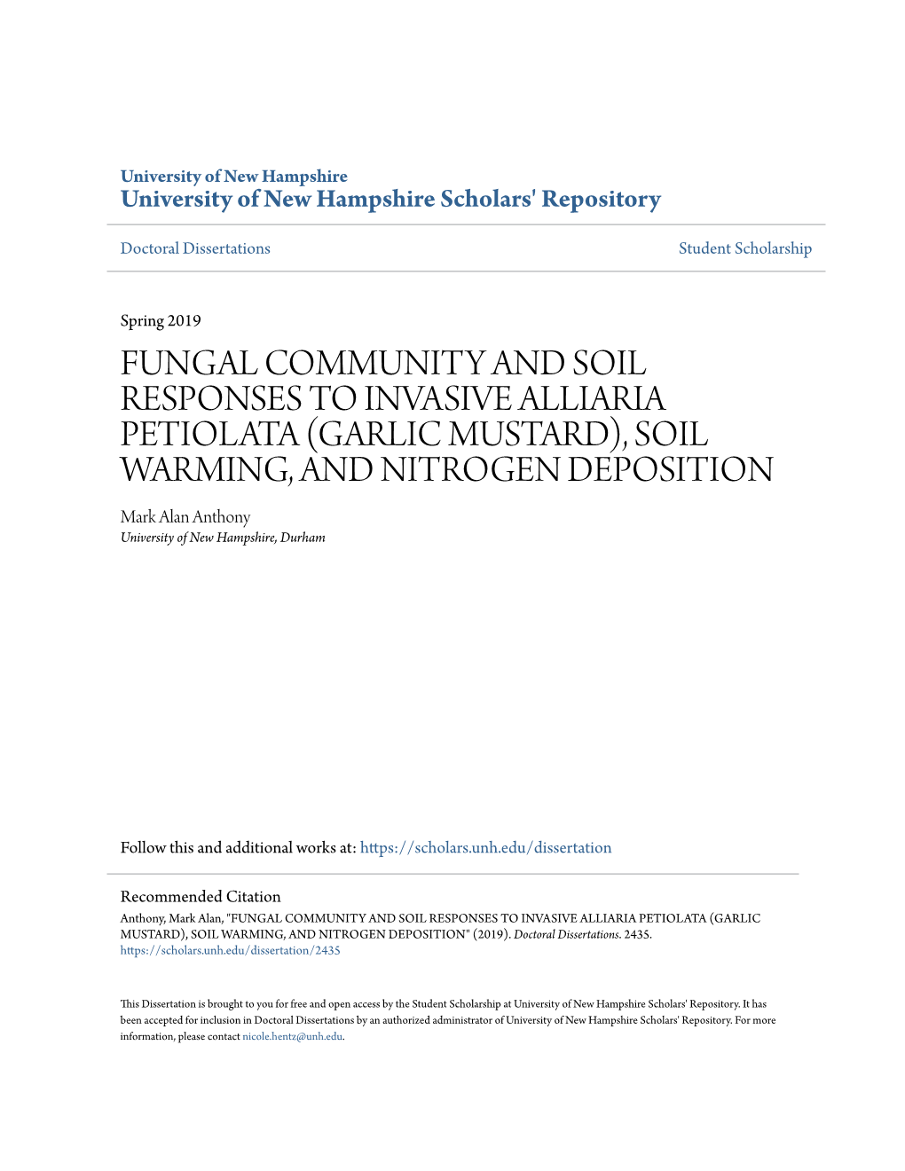 Fungal Community and Soil Responses to Invasive Alliaria Petiolata