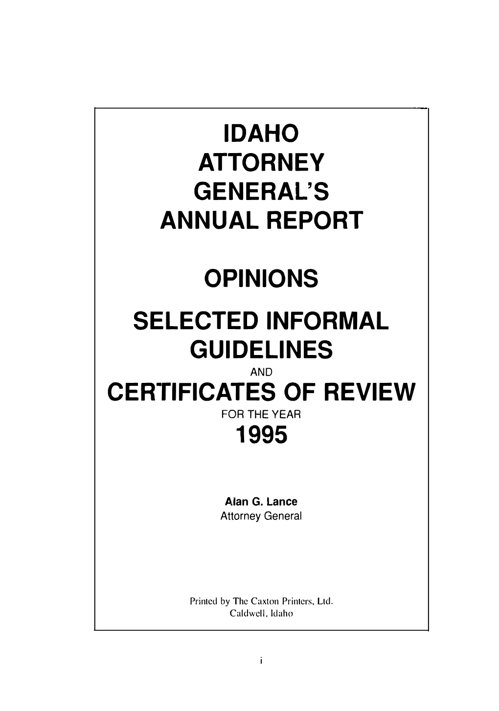 Annual Report of the Attorney General 1995