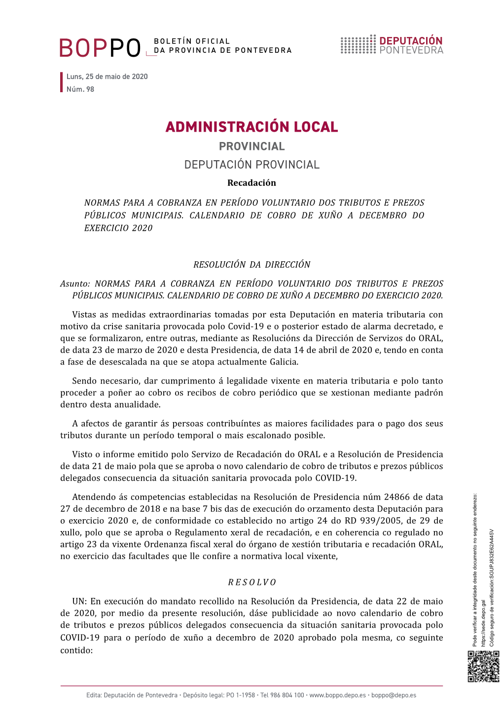 ADMINISTRACIÓN LOCAL PROVINCIAL DEPUTACIÓN PROVINCIAL Recadación