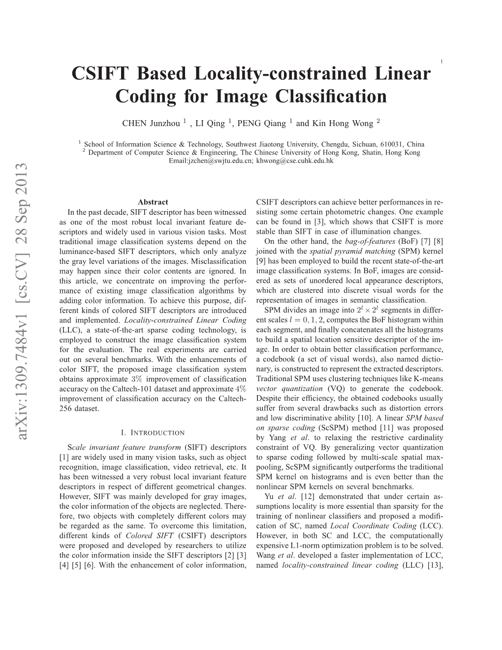 CSIFT Based Locality-Constrained Linear Coding for Image