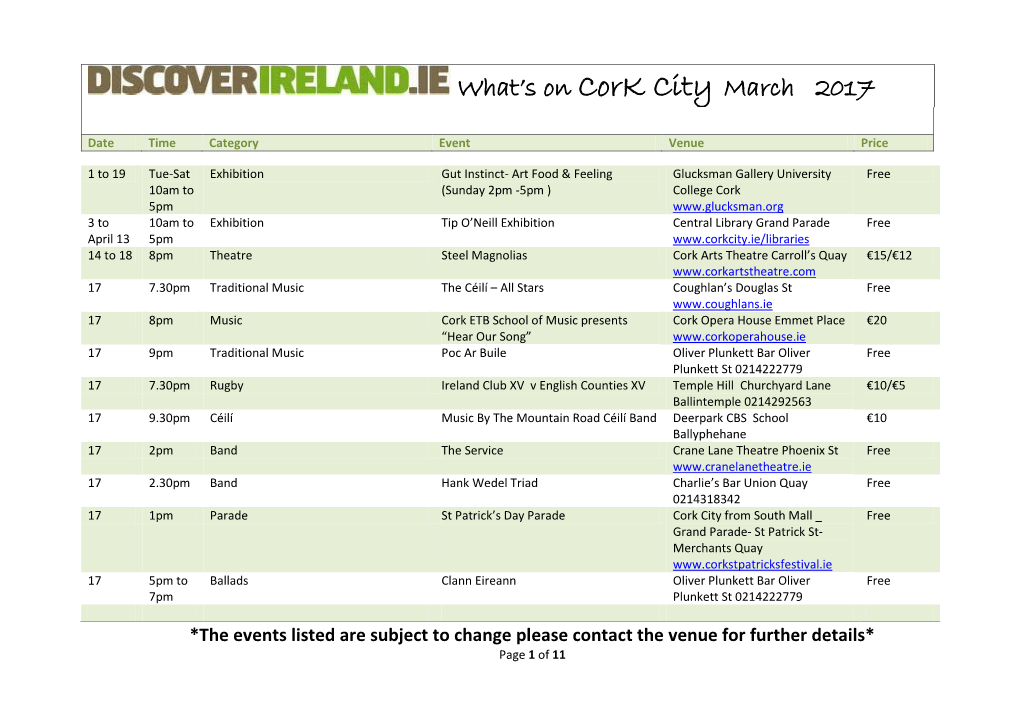 What's on Cork City March 2017