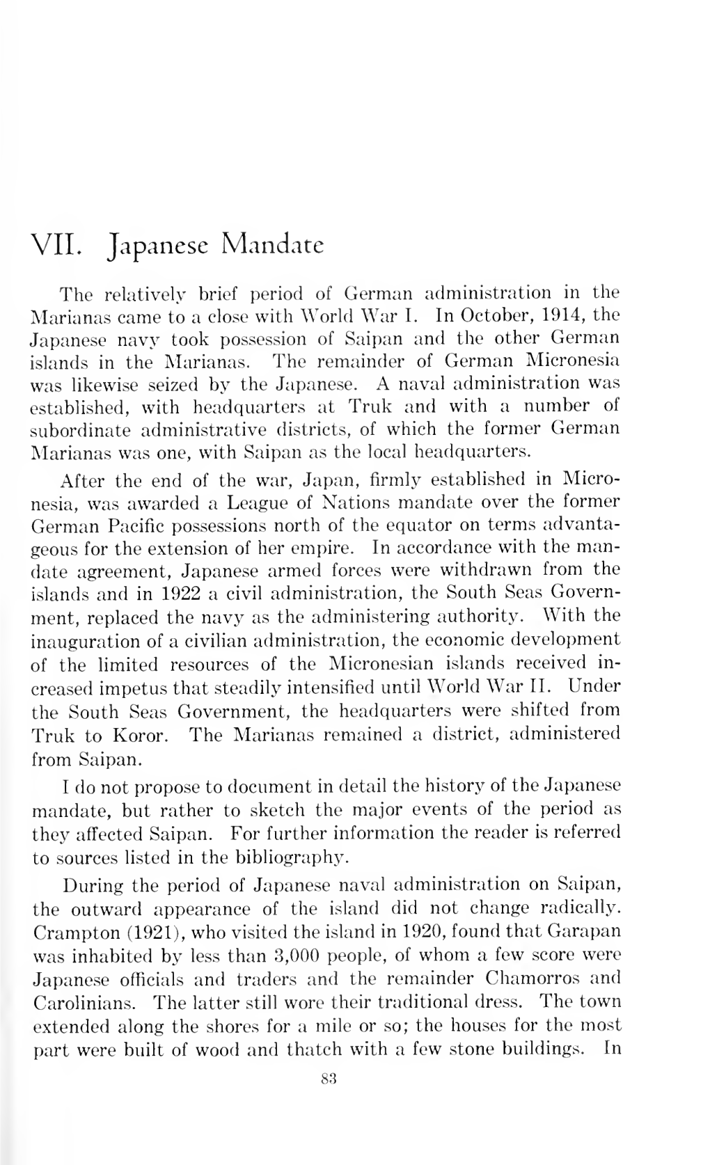 VII. Japanese Mandate