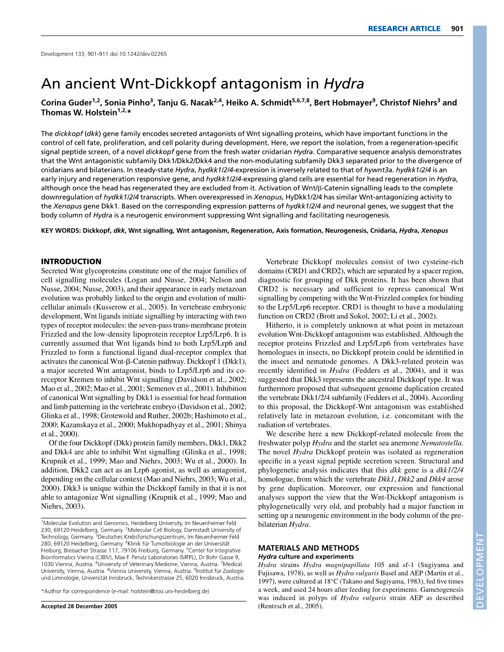 An Ancient Wnt-Dickkopf Antagonism in Hydra