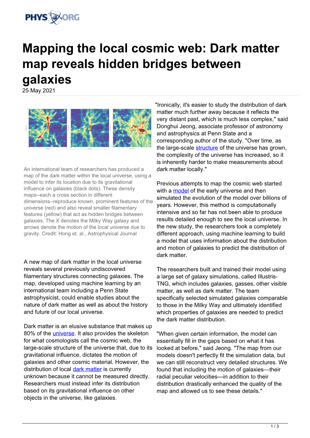 Mapping the Local Cosmic Web: Dark Matter Map Reveals Hidden Bridges Between Galaxies 25 May 2021