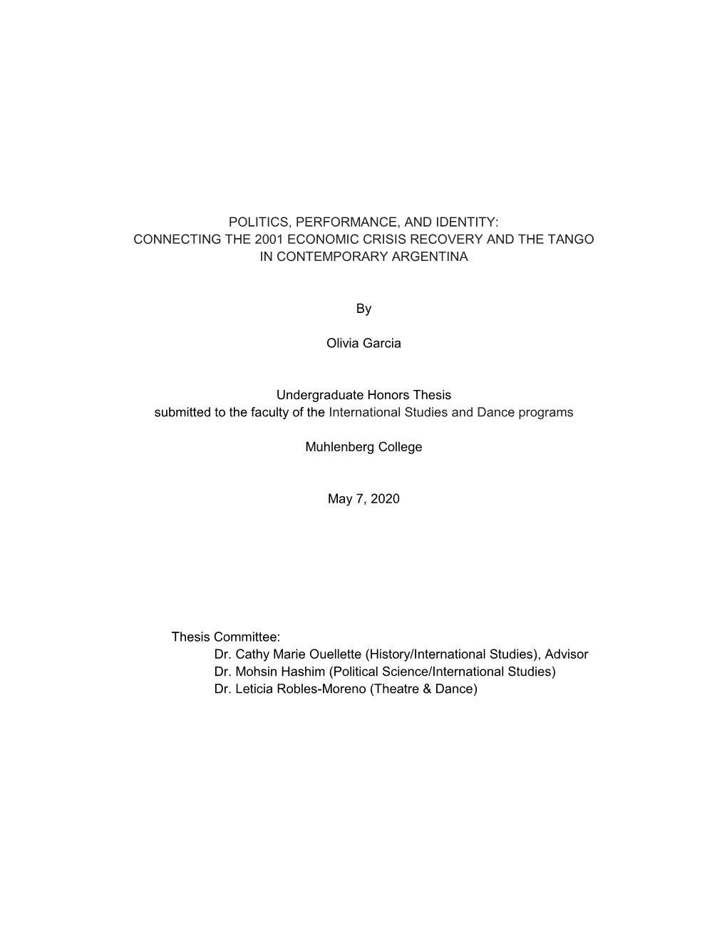 Connecting the 2001 Economic Crisis Recovery and the Tango in Contemporary Argentina