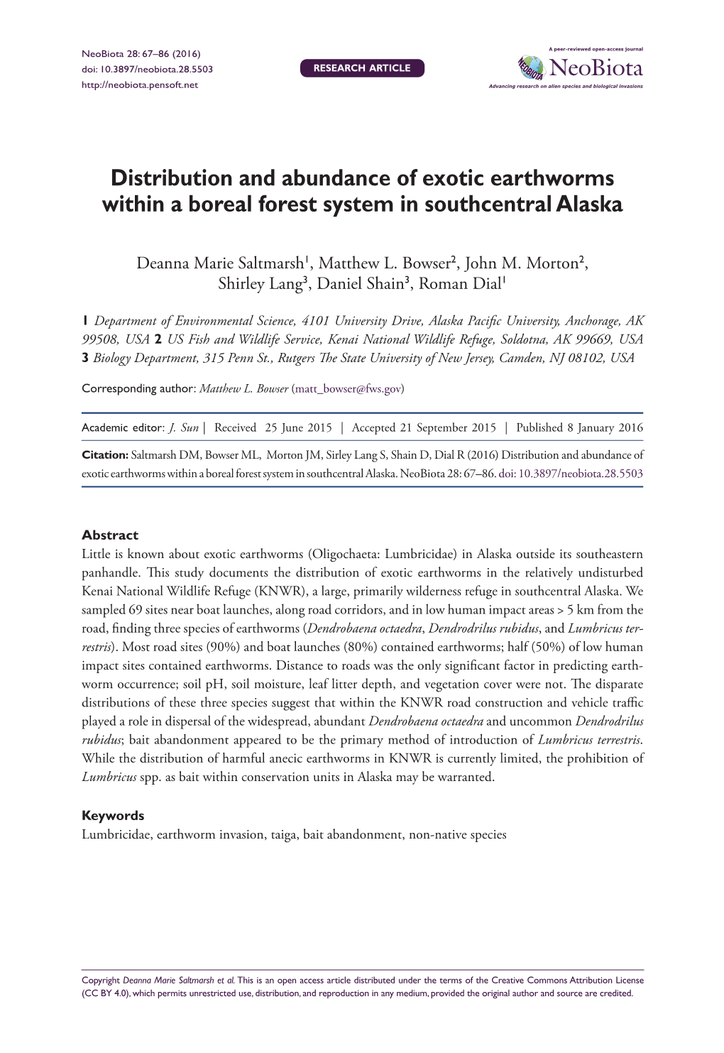 Distribution and Abundance of Exotic Earthworms Within a Boreal Forest System in Southcentral Alaska