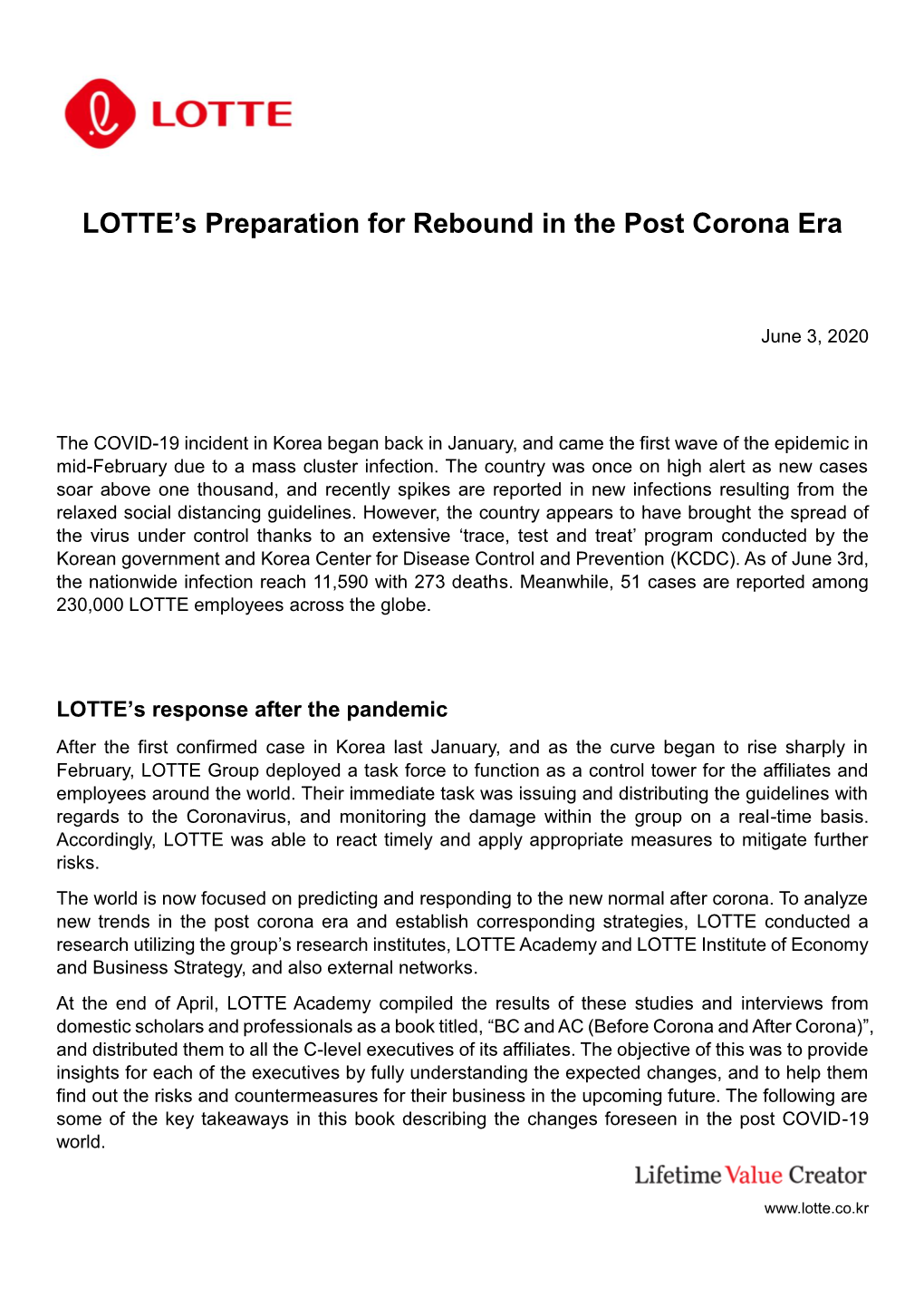 LOTTE's Preparation for Rebound in the Post Corona