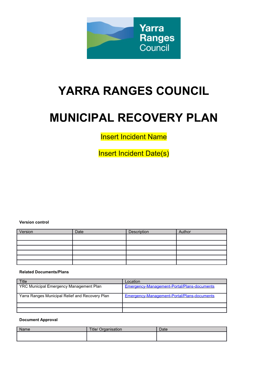 Yarra Ranges Council Municipal Recovery Plan