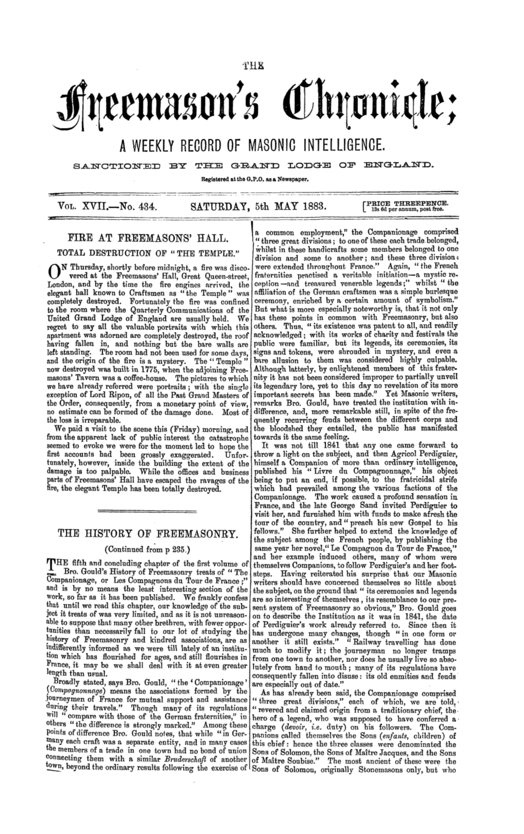 Fire at Freemasons' Hall. the History of Freemasonry