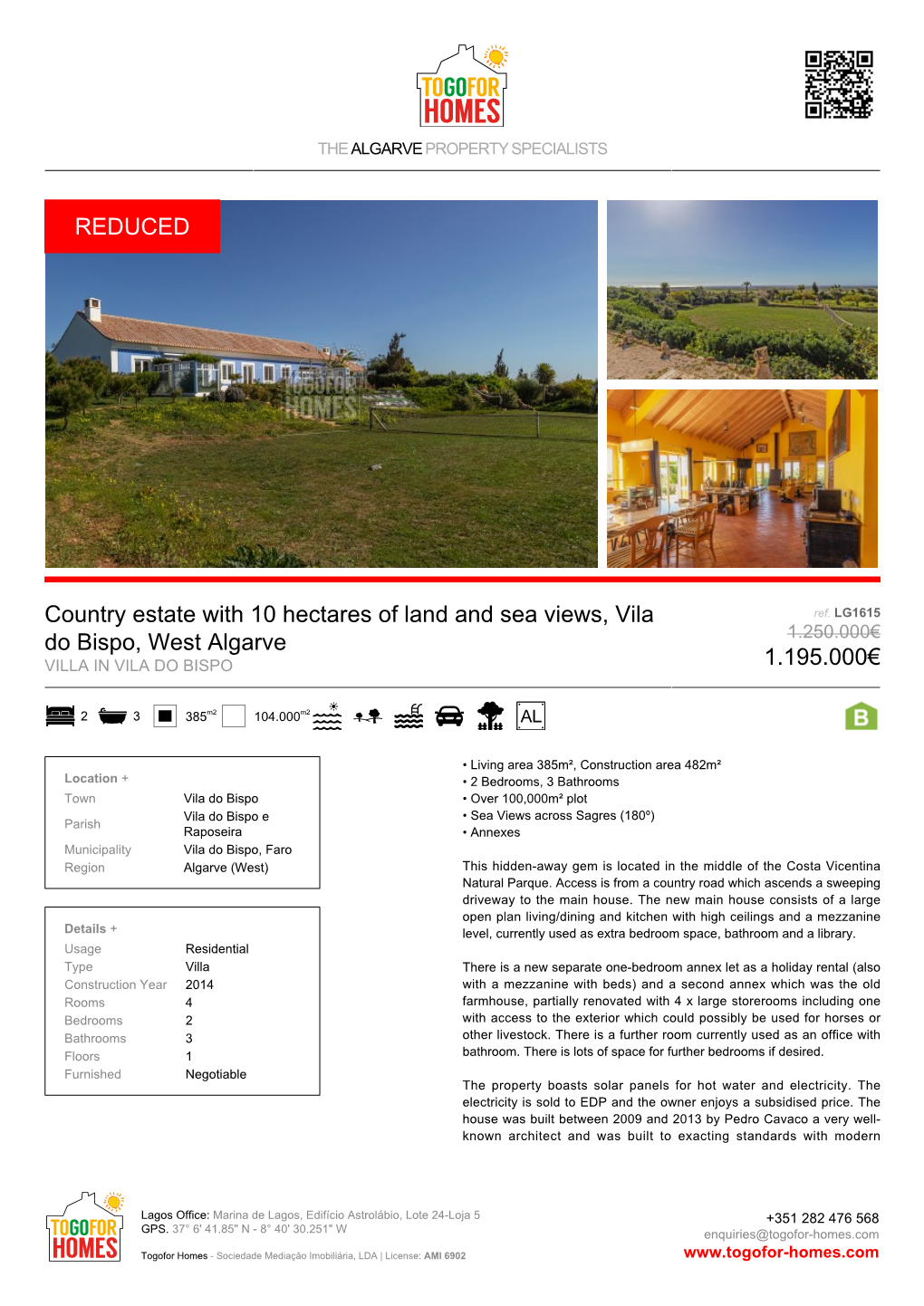 Country Estate with 10 Hectares of Land and Sea Views, Vila Do Bispo