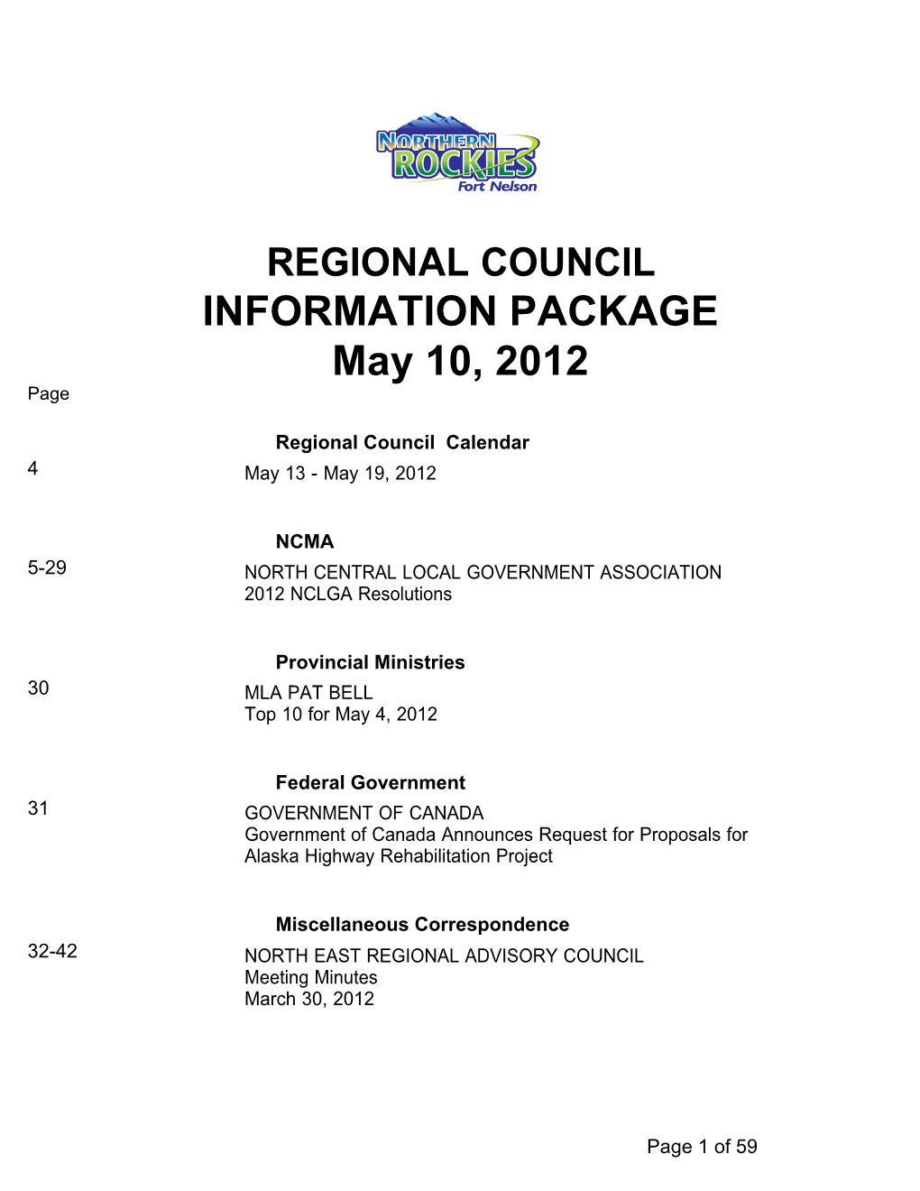 INFORMATION PACKAGE May 10, 2012