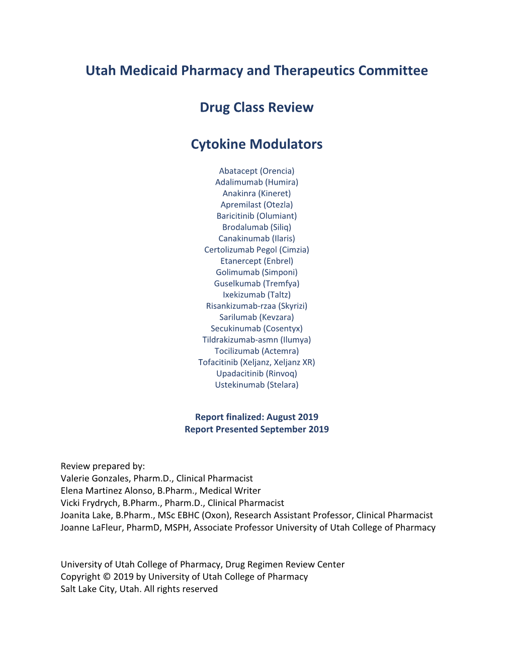 Utah Medicaid Pharmacy and Therapeutics Committee Drug