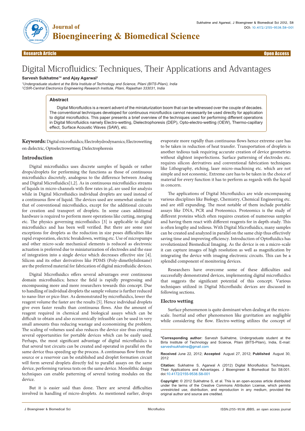 Digital Microfluidics: Techniques, Their Applications and Advantages