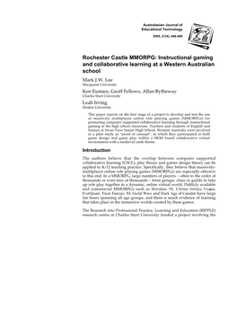 Rochester Castle MMORPG: Instructional Gaming and Collaborative Learning at a Western Australian School Mark J.W