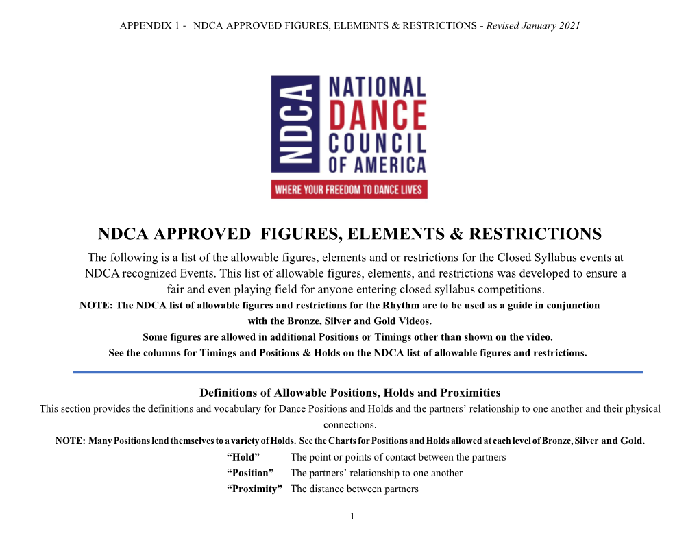 Ndca Approved Figures, Elements & Restrictions