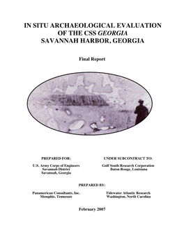 In Situ Archaeological Evaluation of the Css Georgia Savannah Harbor, Georgia