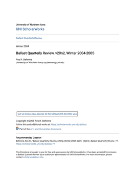 Ballast Quarterly Review, V20n2, Winter 2004-2005
