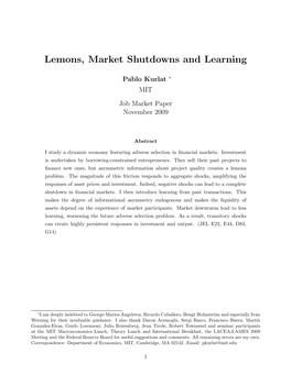 Lemons, Market Shutdowns and Learning