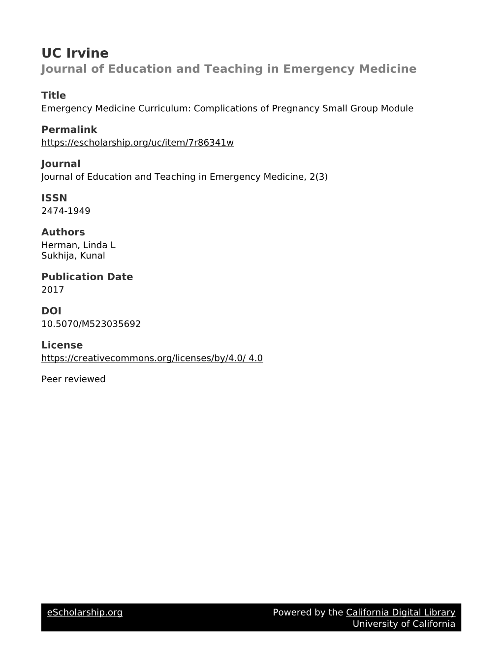 UC Irvine Journal of Education and Teaching in Emergency Medicine