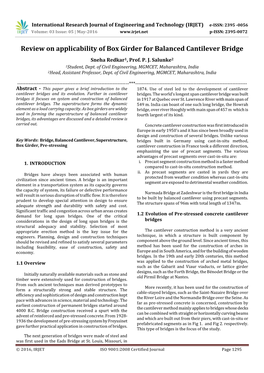 Review on Applicability of Box Girder for Balanced Cantilever Bridge Sneha Redkar1, Prof