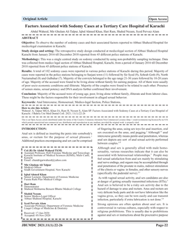 Factors Associated with Sodomy Cases at a Tertiary Care Hospital