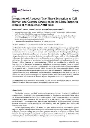 Integration of Aqueous Two-Phase Extraction As Cell Harvest and Capture Operation in the Manufacturing Process of Monoclonal Antibodies