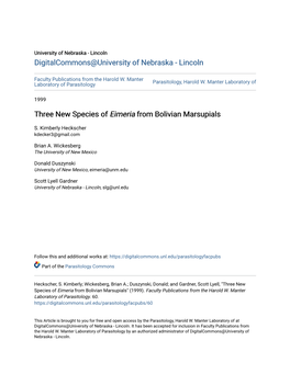 Three New Species of Eimeria from Bolivian Marsupials