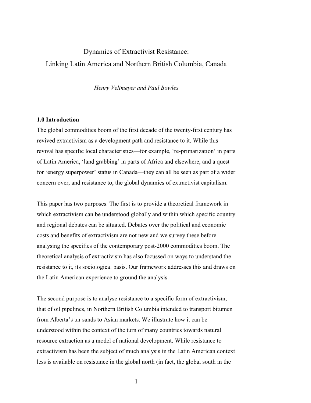 Dynamics of Extractivist Resistance: Linking Latin America and Northern British Columbia, Canada