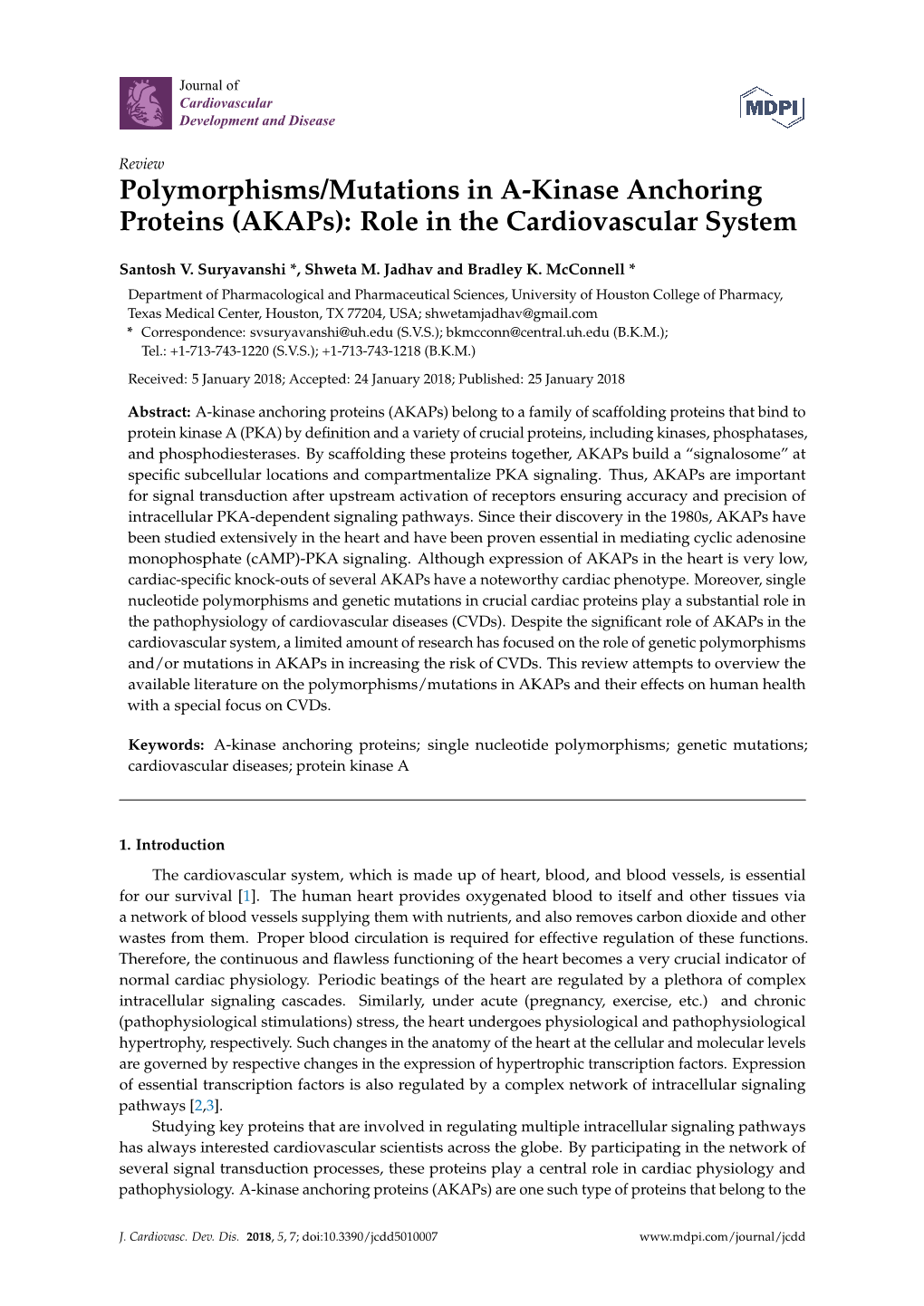 Polymorphisms/Mutations in A-Kinase Anchoring Proteins (Akaps): Role in the Cardiovascular System