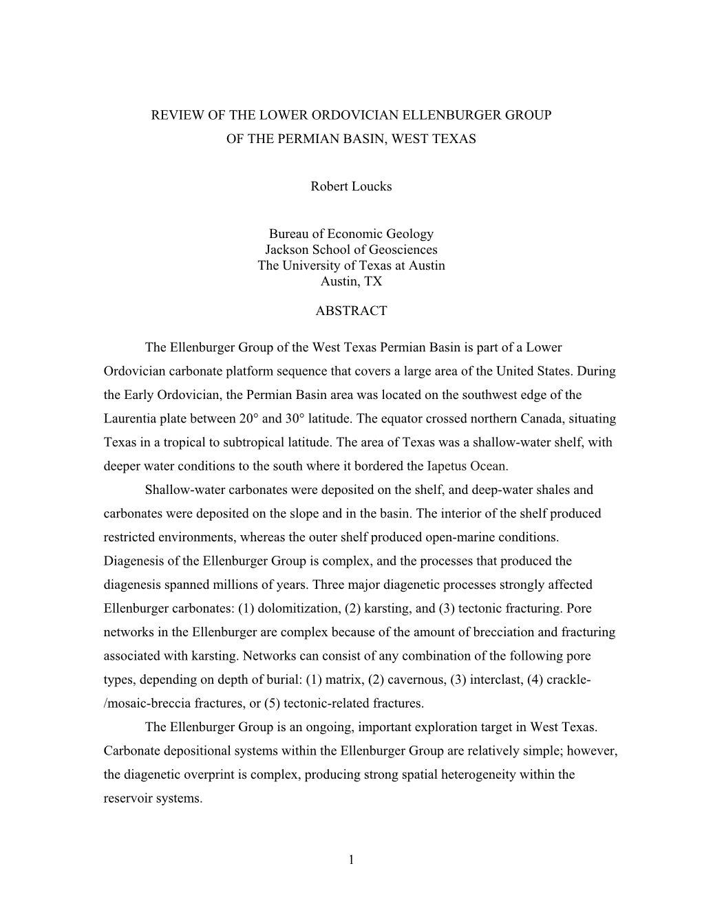 Review of the Lower Ordovician Ellenburger Group of the Permian Basin, West Texas