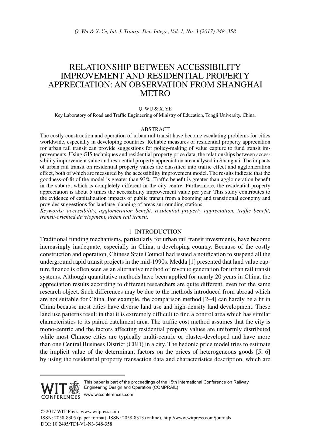 Relationship Between Accessibility Improvement and Residential Property Appreciation: an Observation from Shanghai METRO