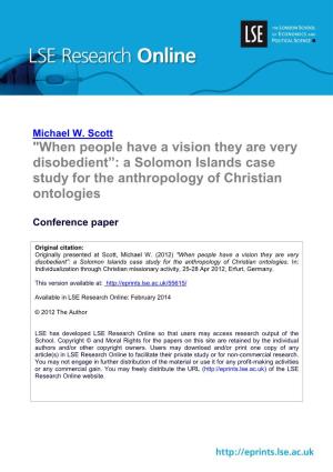 When People Have a Vision They Are Very Disobedient”: a Solomon Islands Case Study for the Anthropology of Christian Ontologies