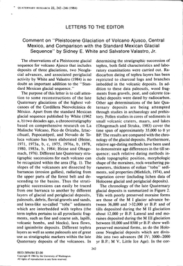 Pleistocene Glaciation of Volcano Ajusco, Central Mexico, and Comparison with the Standard Mexican Glacial Sequence" by Sidney E