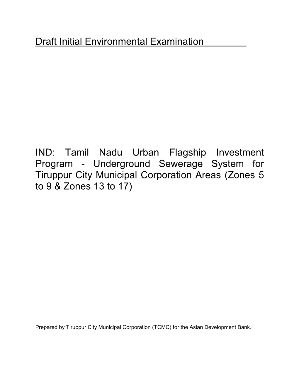 Draft Initial Environmental Examination IND: Tamil Nadu Urban Flagship Investment Program