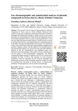 Gas Chromatographic and Antimicrobial Analyses of Phenolic Compounds in Senna Alata (L.) Roxb