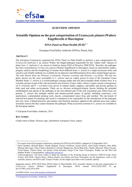 Scientific Opinion on the Pest Categorisation of Ceratocystis Platani (Walter) Engelbrecht Et Harrington1
