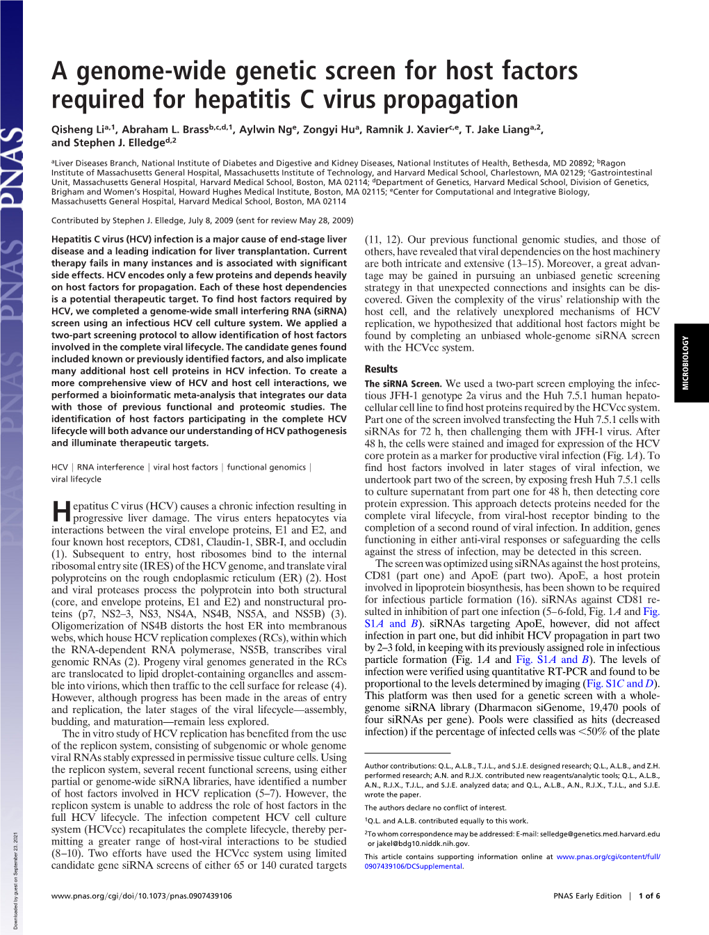 A Genome-Wide Genetic Screen for Host Factors Required for Hepatitis C Virus Propagation