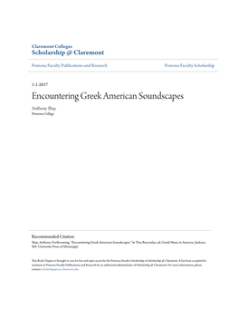 Encountering Greek American Soundscapes Anthony Shay Pomona College