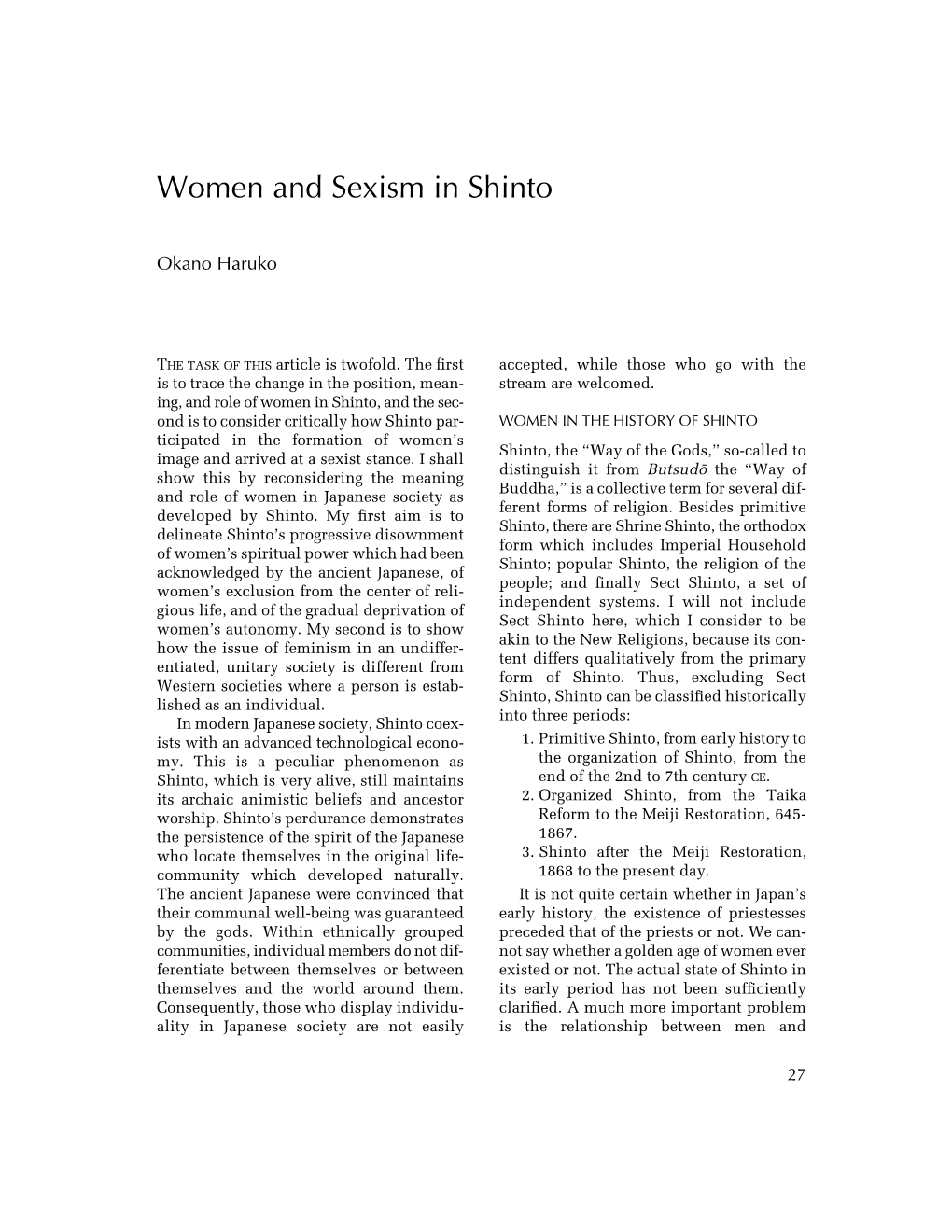 Women and Sexism in Shinto