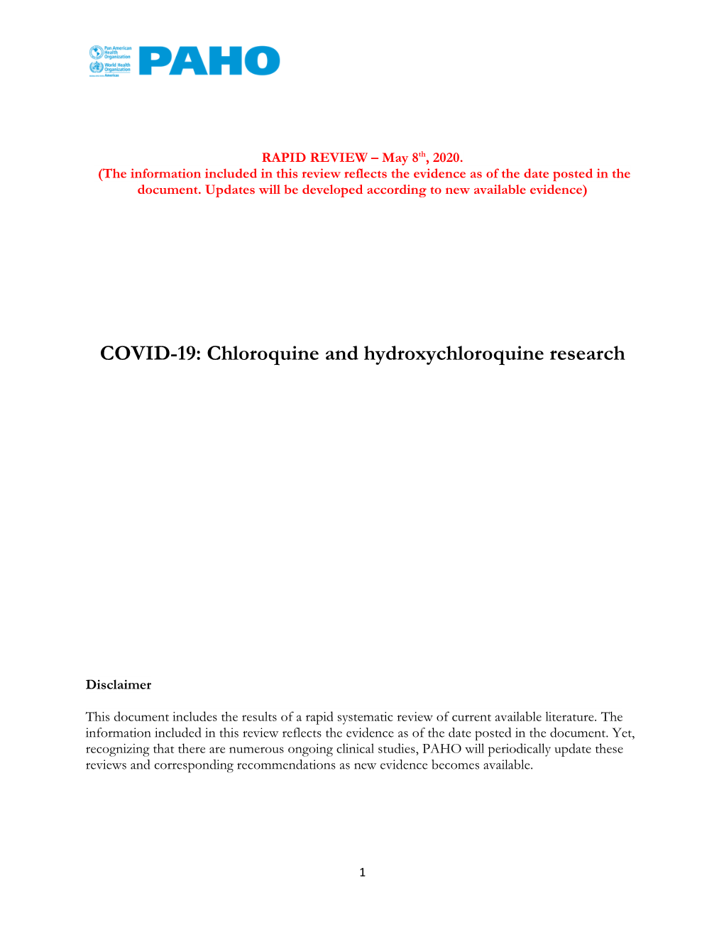 COVID-19: Chloroquine and Hydroxychloroquine Research