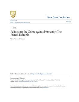 Politicizing the Crime Against Humanity: the French Example Vivian Grosswald Curran